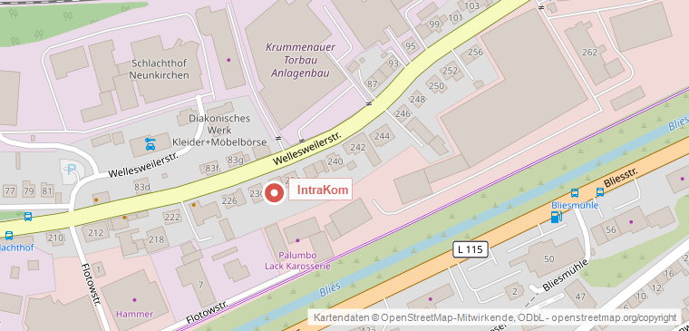 OpenStreetMap-Ausschnitt mit markiertem Standort der IntraKom GmbH
